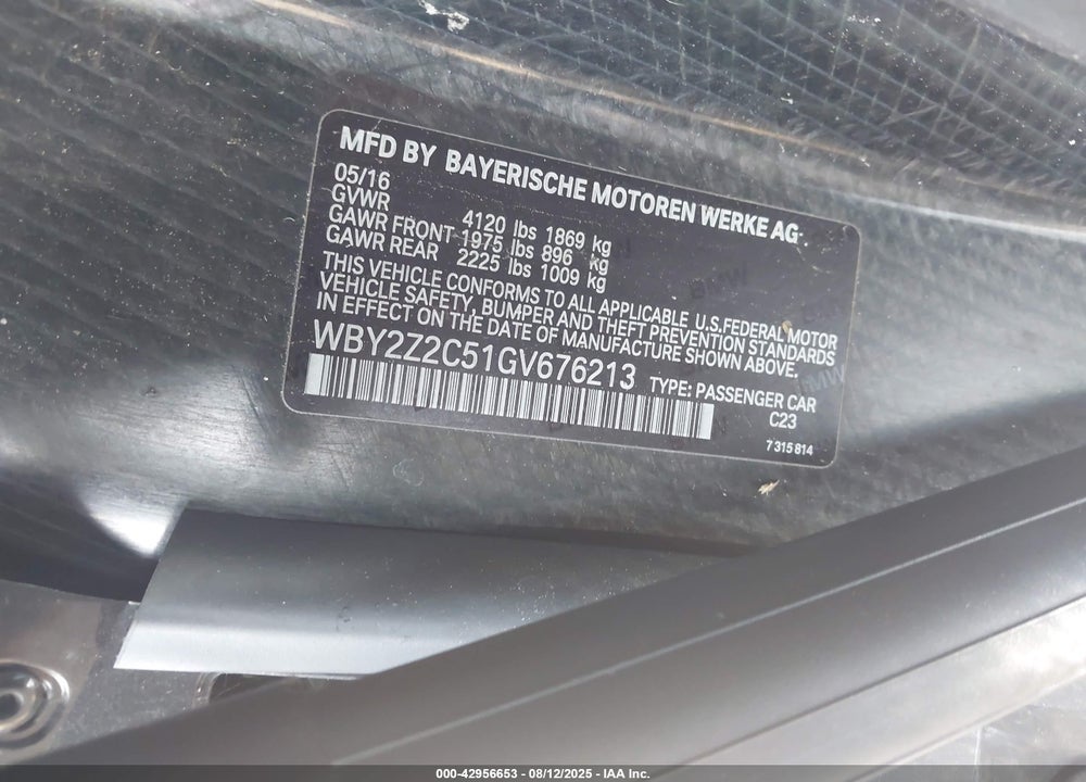 2016 BMW I8 VIN: WBY2Z2C51GV676213