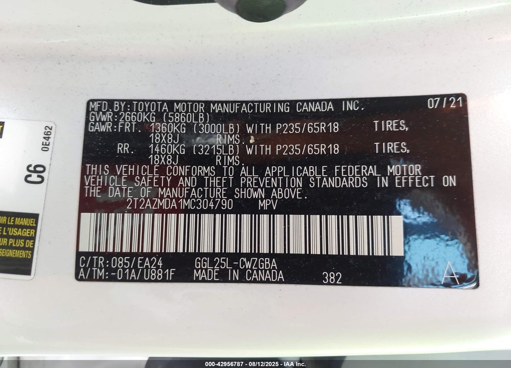 2021 LEXUS RX 350 VIN: 2T2AZMDA1MC304790