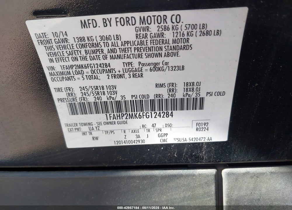 2015 FORD POLICE INTERCEPTOR UTILITY VIN: 1FAHP2MK6FG124284