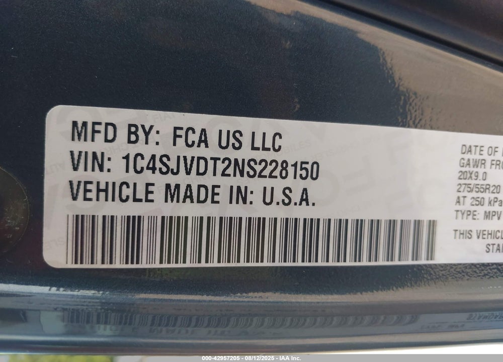 2022 JEEP WAGONEER SERIES III 4X4 VIN: 1C4SJVDT2NS228150