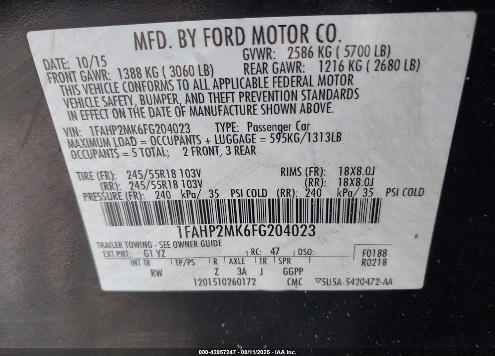 2015 FORD POLICE INTERCEPTOR UTILITY VIN: 1FAHP2MK6FG204023
