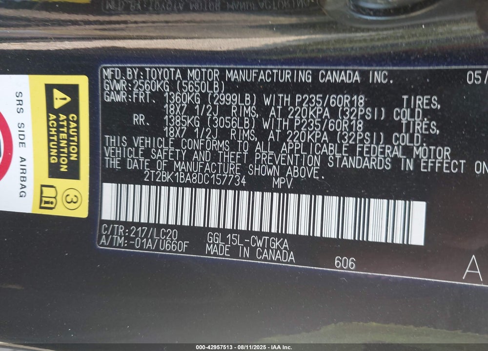 2013 LEXUS RX 350 VIN: 2T2BK1BA8DC157734