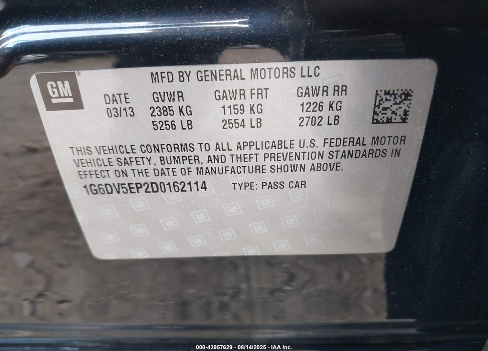 2013 CADILLAC CTS VIN: 1G6DV5EP2D0162114