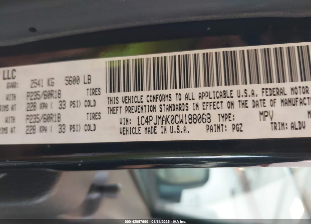 2012 JEEP LIBERTY VIN: 1C4PJMAK0CW188068