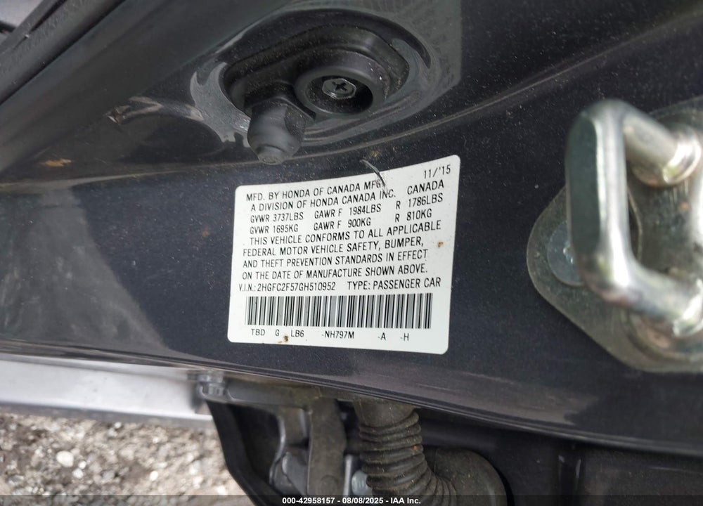2016 HONDA CIVIC LX VIN: 2HGFC2F57GH510952