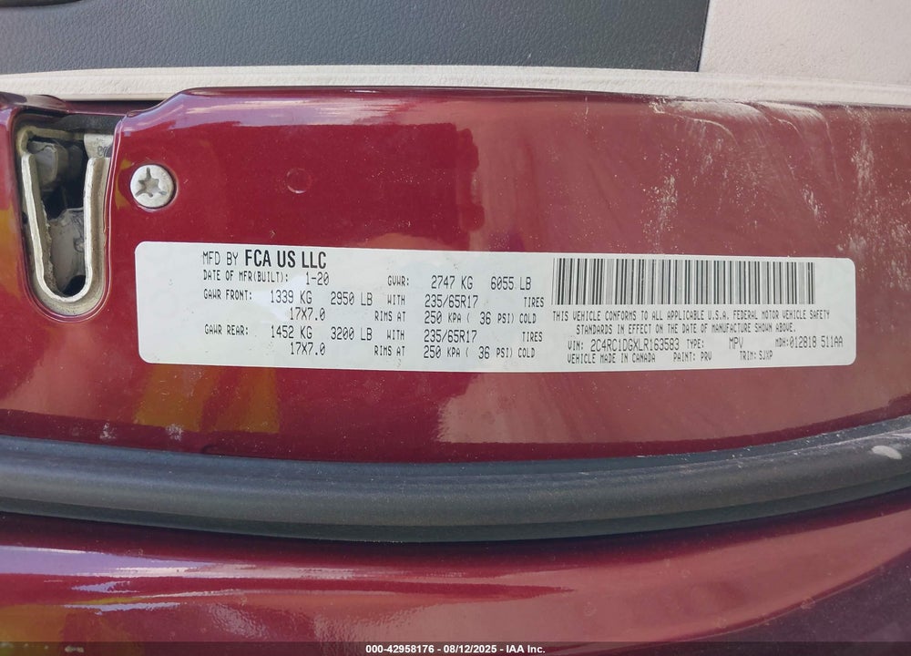2020 CHRYSLER VOYAGER LXI VIN: 2C4RC1DGXLR163583