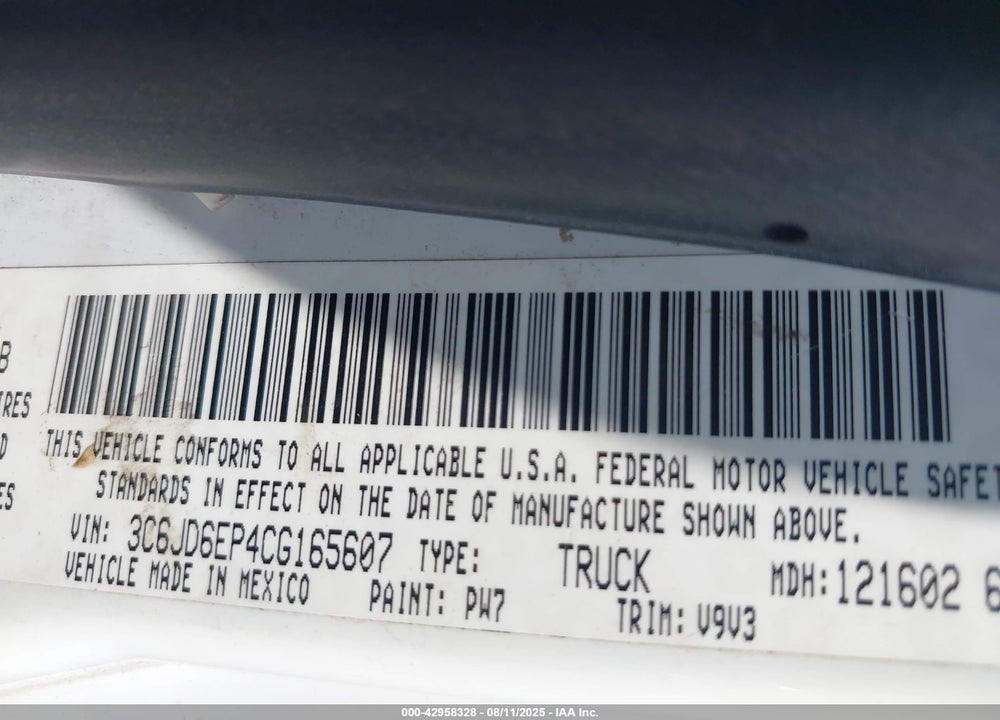 2012 RAM 1500 VIN: 3C6JD6EP4CG165607