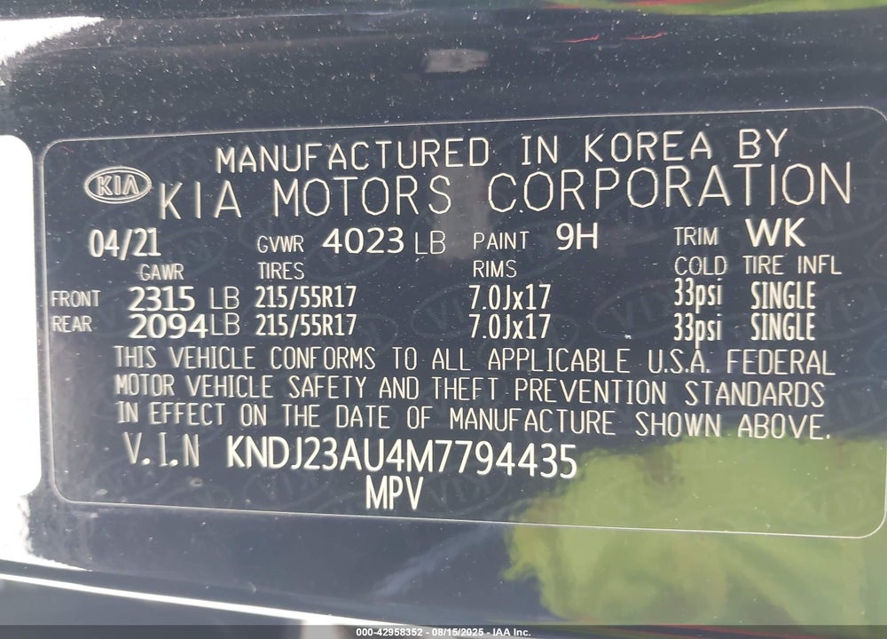 2021 KIA SOUL VIN: KNDJ23AU4M7794435