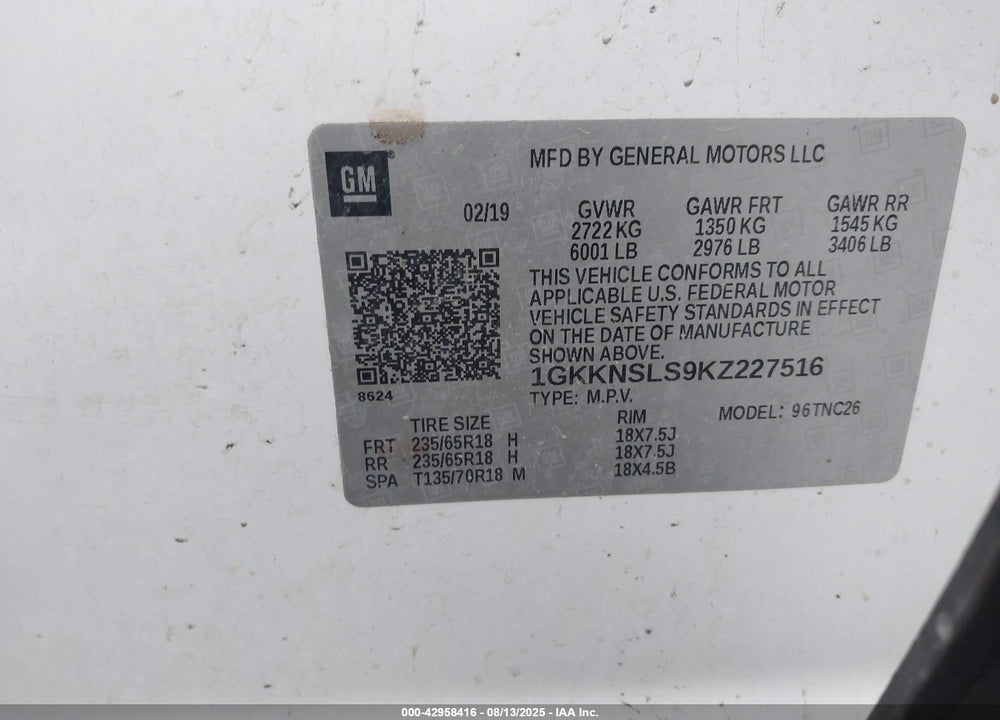 2019 GMC ACADIA VIN: 1GKKNSLS9KZ227516