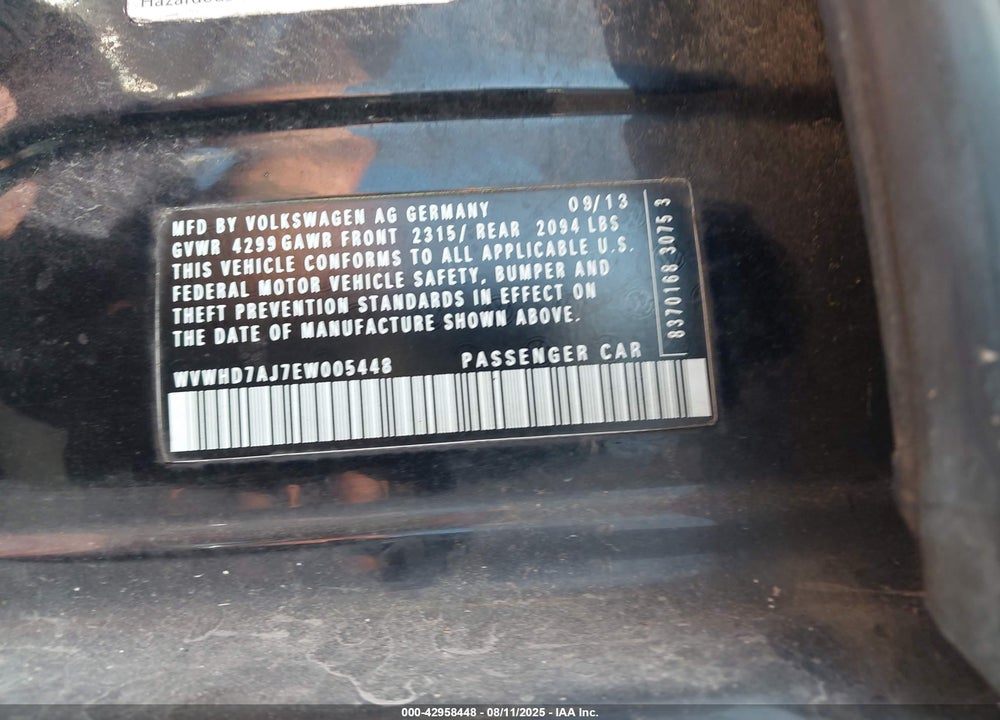 2014 VOLKSWAGEN GTI VIN: WVWHD7AJ7EW005448