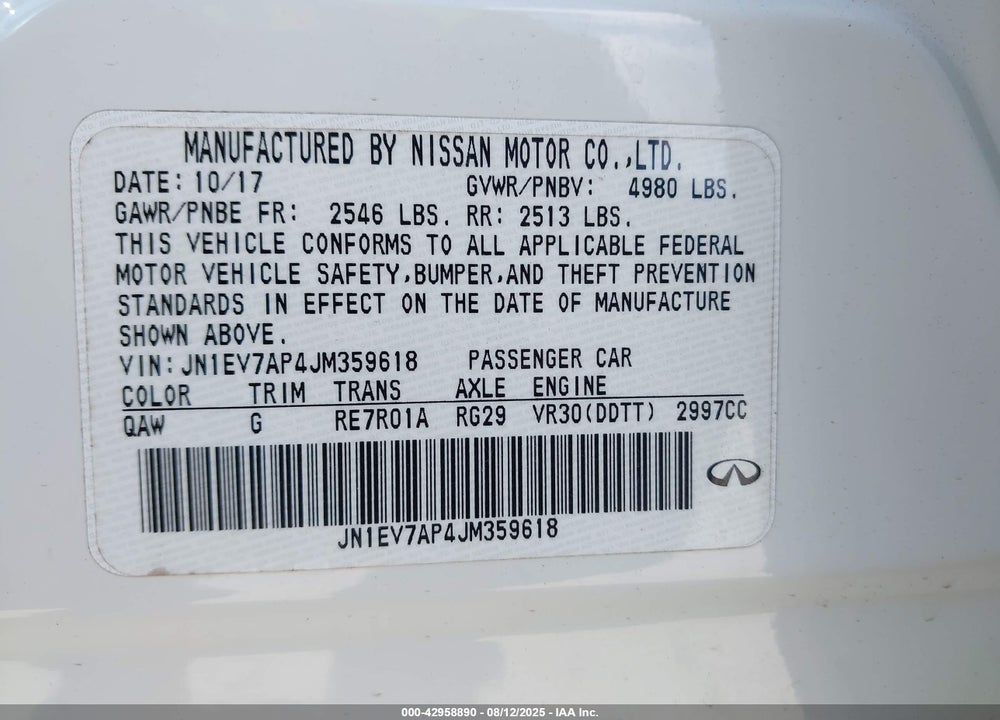 2018 INFINITI Q50 VIN: JN1EV7AP4JM359618