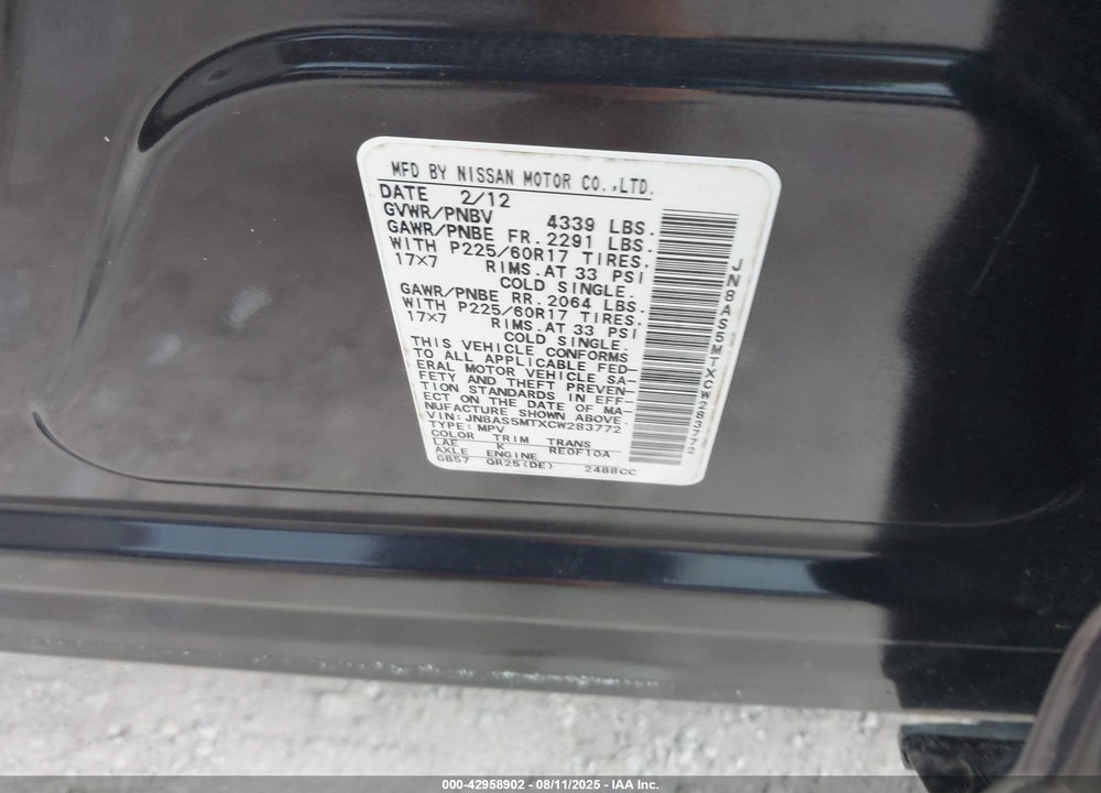 2012 NISSAN ROGUE VIN: JN8AS5MTXCW283772