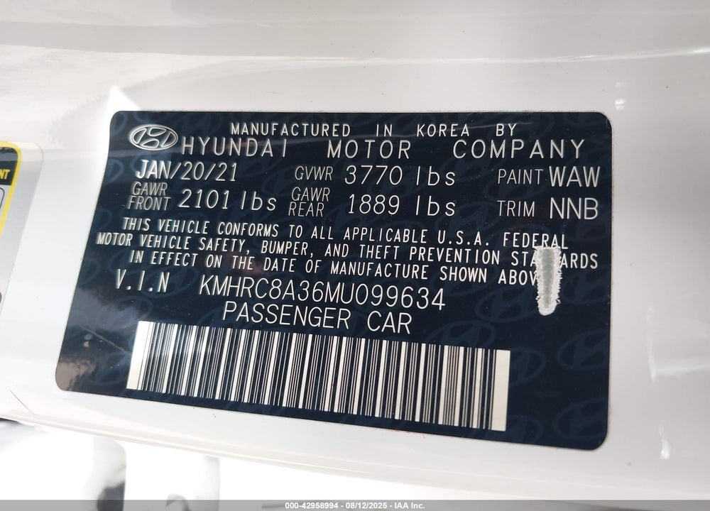 2021 HYUNDAI VENUE VIN: KMHRC8A36MU099634