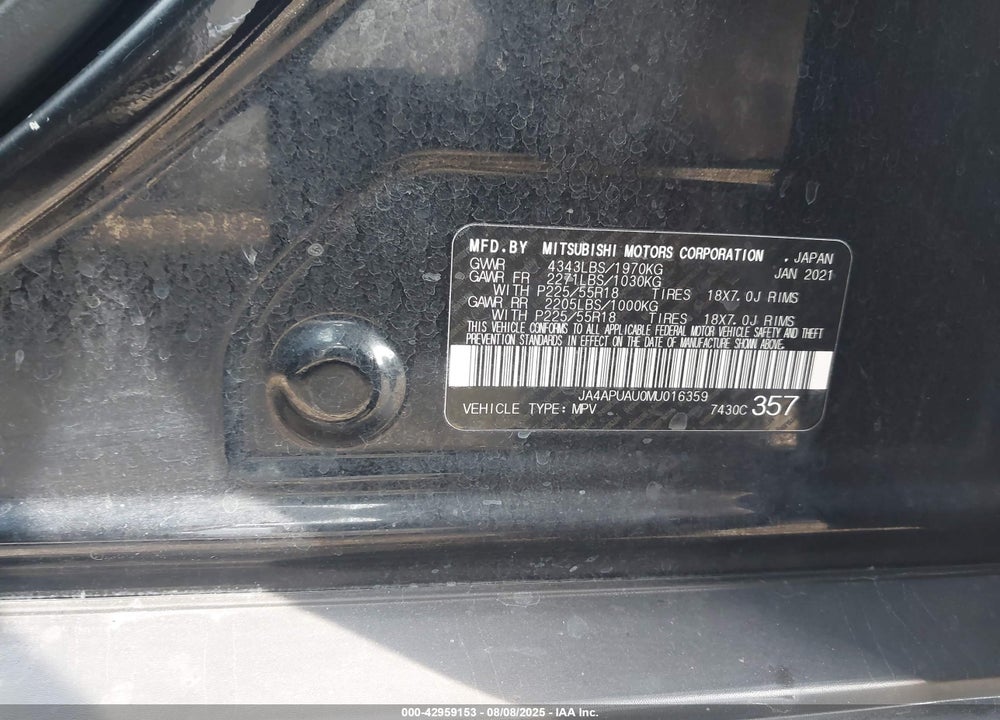 2021 MITSUBISHI OUTLANDER SPORT VIN: JA4APUAU0MU016359