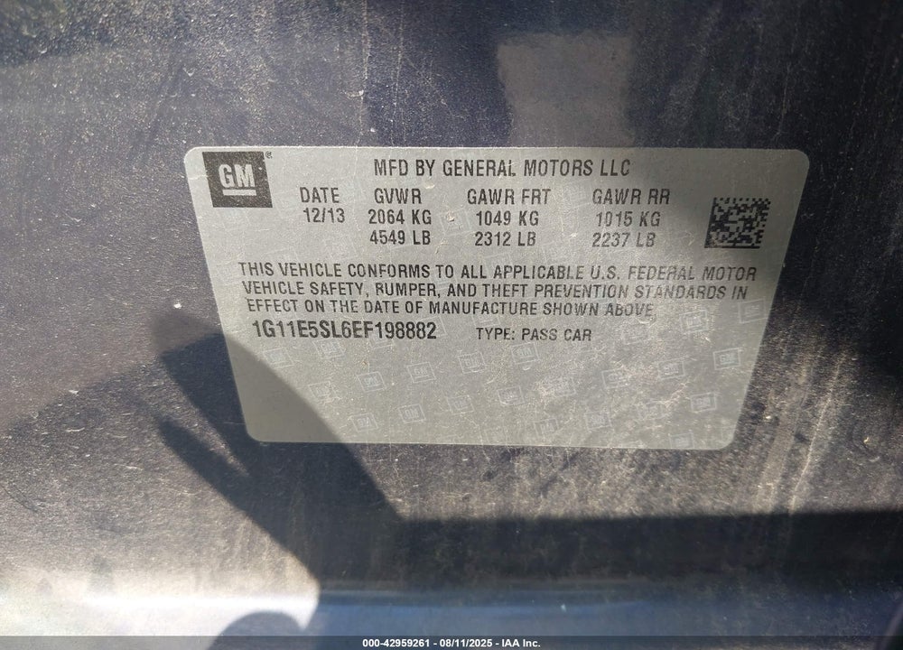 2014 CHEVROLET MALIBU VIN: 1G11E5SL6EF198882