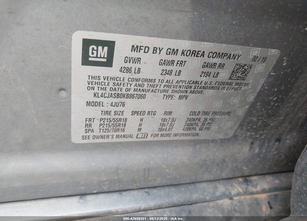2019 BUICK ENCORE VIN: KL4CJASB0KB867060