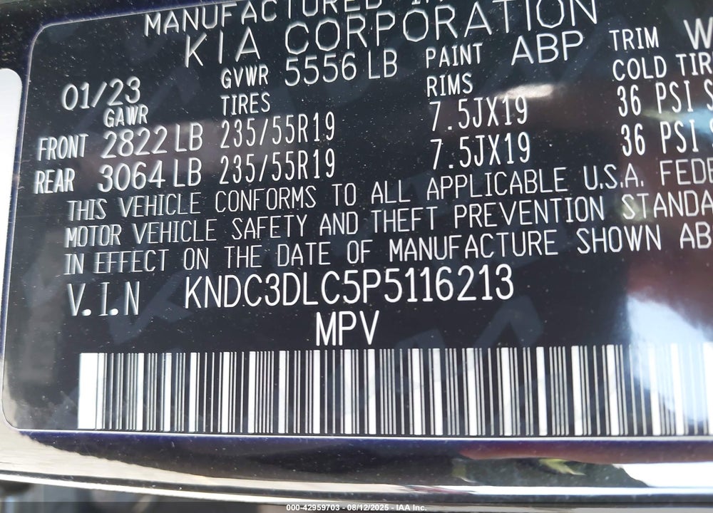2023 KIA EV6 WIND VIN: KNDC3DLC5P5116213