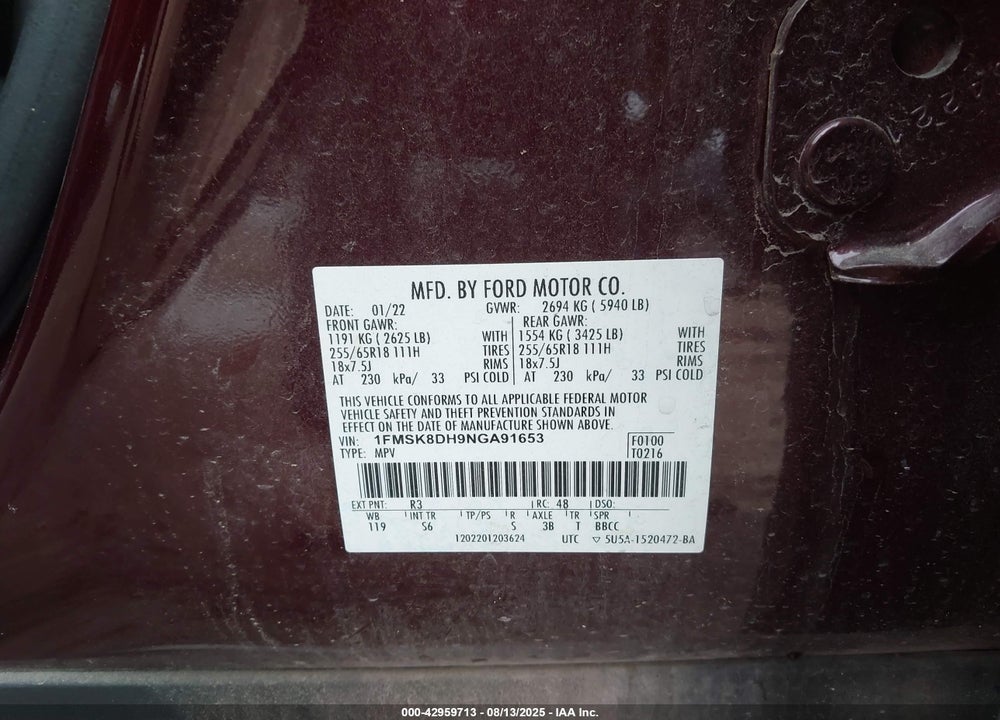 2022 FORD EXPLORER VIN: 1FMSK8DH9NGA91653