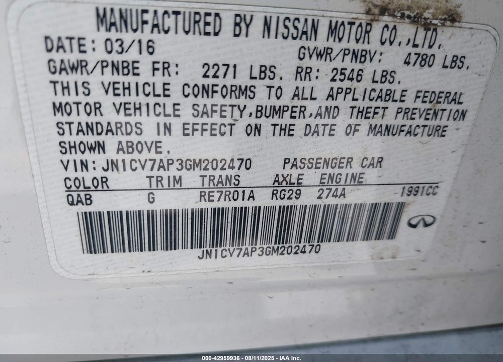 2016 INFINITI Q50 VIN: JN1CV7AP3GM202470
