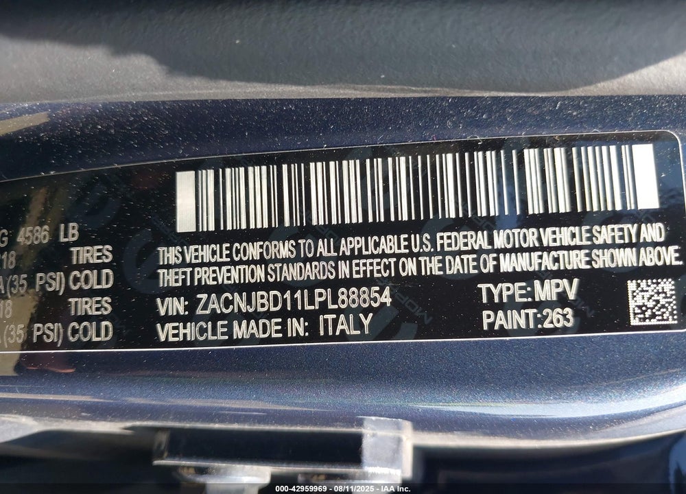 2020 JEEP RENEGADE VIN: ZACNJBD11LPL88854