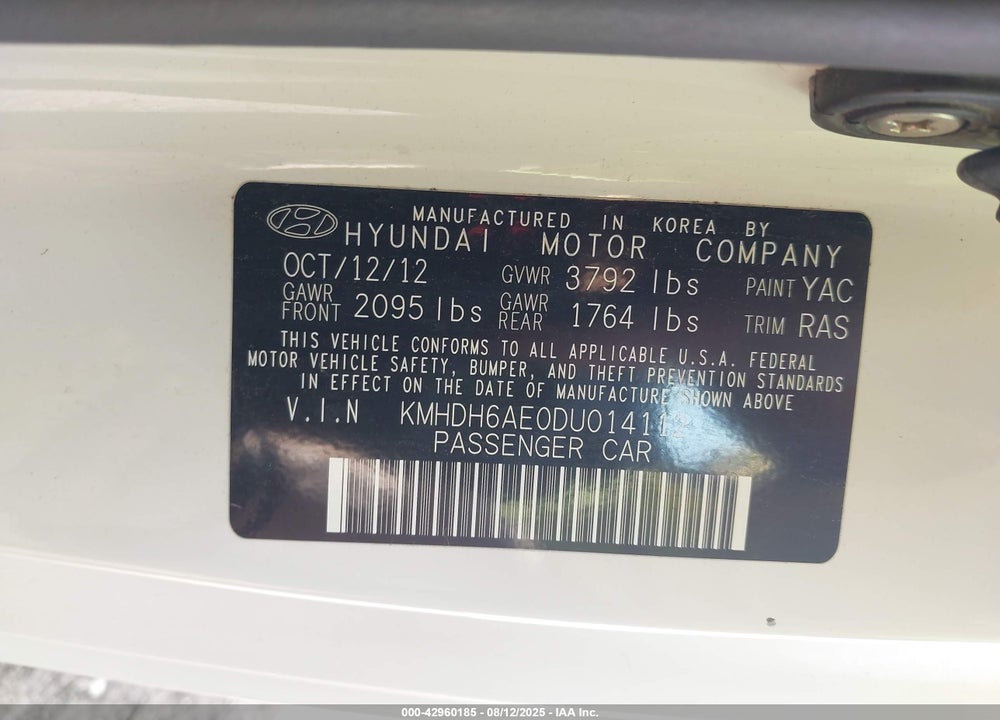 2013 HYUNDAI ELANTRA VIN: KMHDH6AE0DU014112