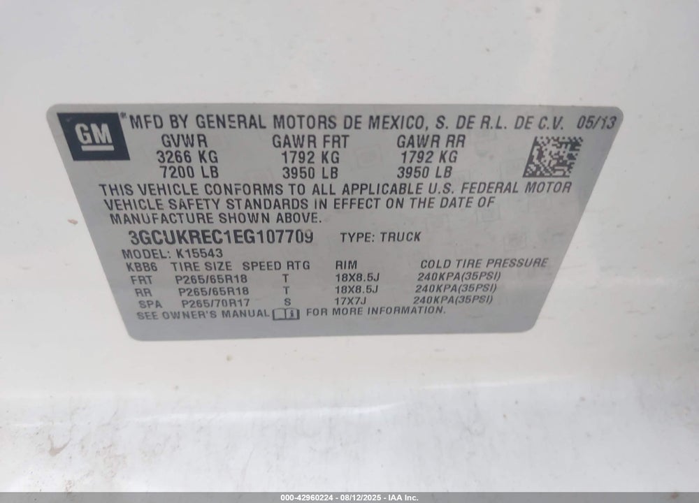 2014 CHEVROLET SILVERADO 1500 VIN: 3GCUKREC1EG107709