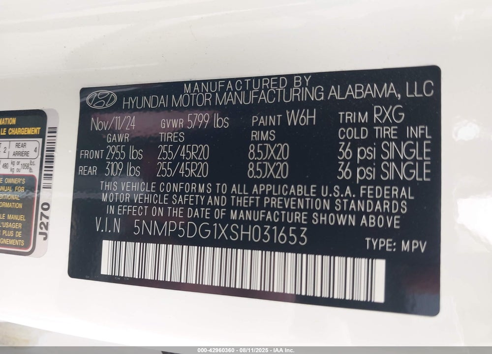 2025 HYUNDAI SANTA FE HYBRID VIN: 5NMP5DG1XSH031653