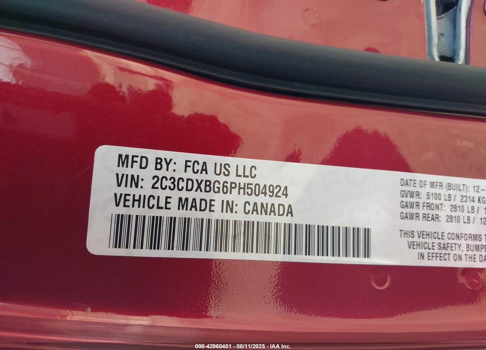 2023 DODGE CHARGER SXT VIN: 2C3CDXBG6PH504924