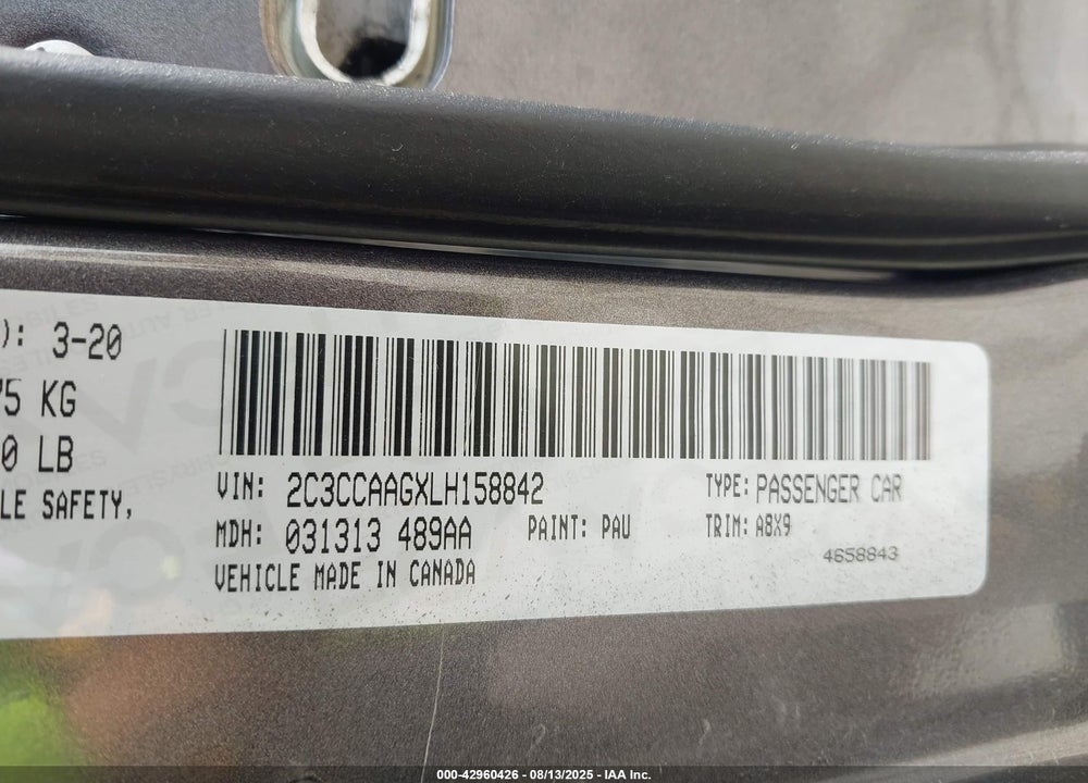 2020 CHRYSLER 300 VIN: 2C3CCAAGXLH158842