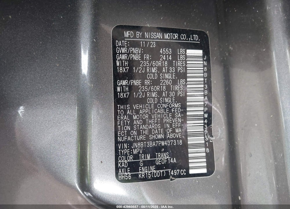 2023 NISSAN ROGUE VIN: JN8BT3BA7PW437318