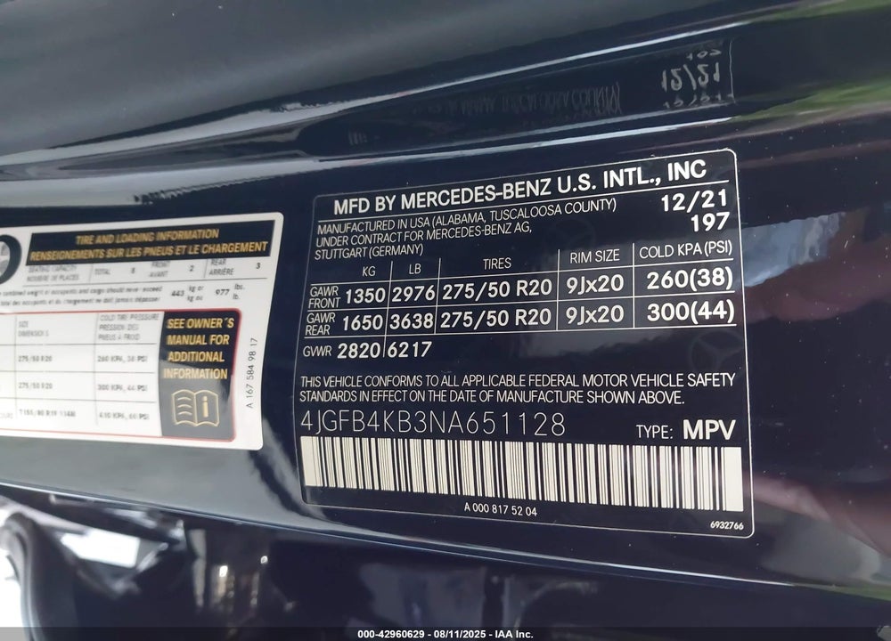2022 MERCEDES-BENZ GLE CLASS VIN: 4JGFB4KB3NA651128