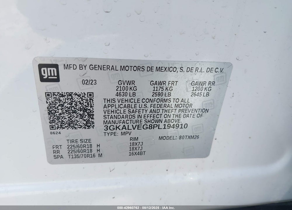 2023 GMC TERRAIN AWD SLT VIN: 3GKALVEG8PL194910