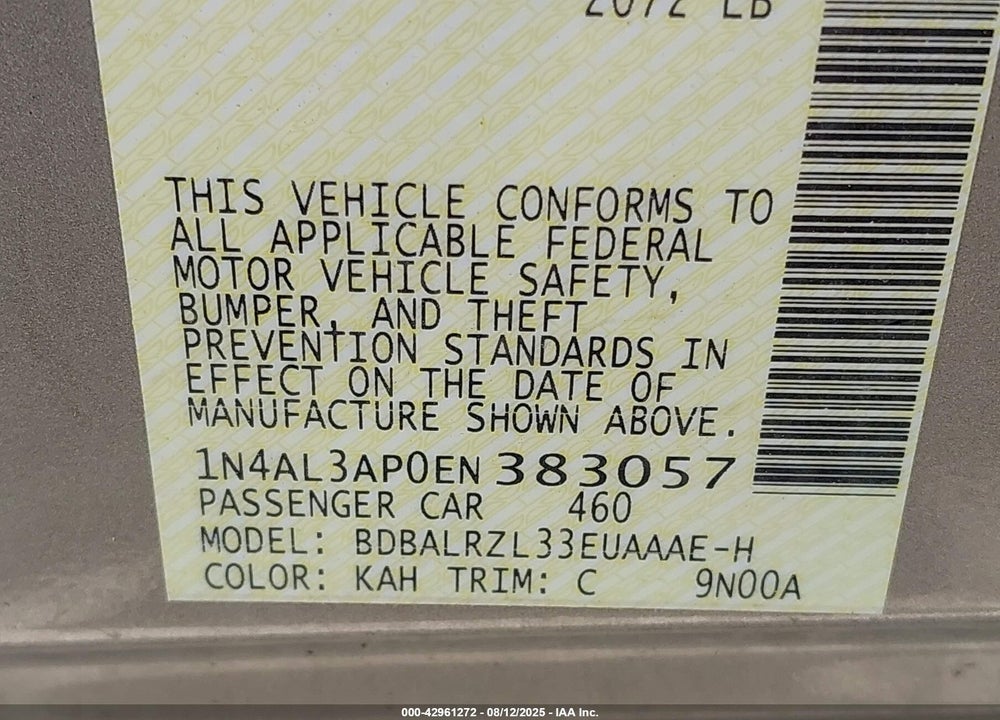 2014 NISSAN ALTIMA VIN: 1N4AL3AP0EN383057