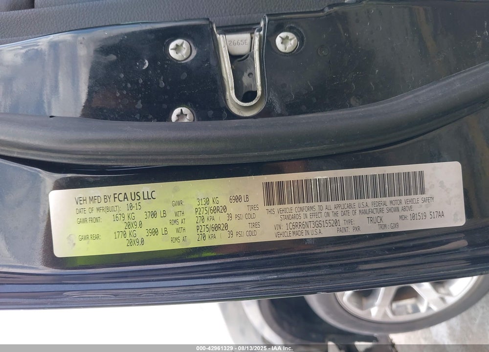 2016 RAM 1500 VIN: 1C6RR6NT3GS155201