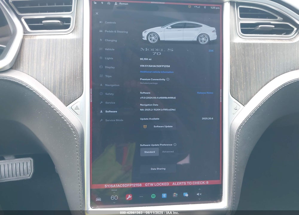 2013 TESLA MODEL S VIN: 5YJSA1AC5DFP12158