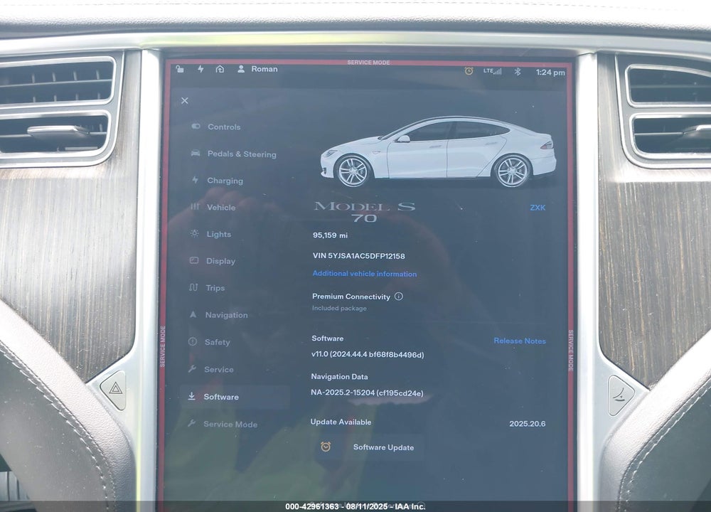 2013 TESLA MODEL S VIN: 5YJSA1AC5DFP12158