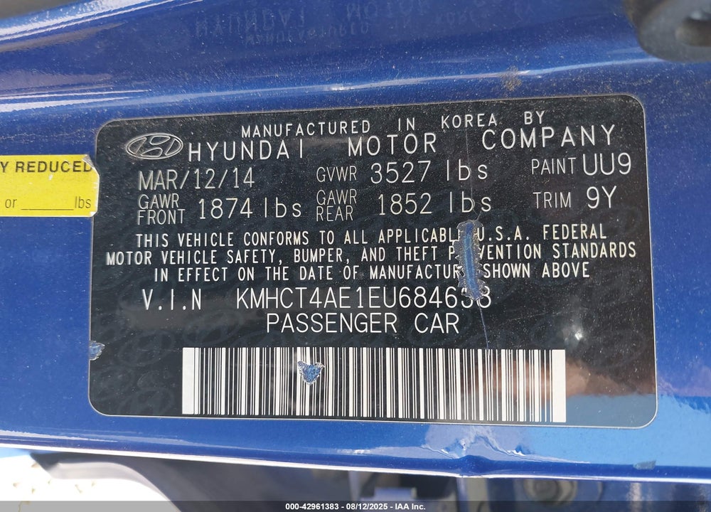 2014 HYUNDAI ACCENT GLS VIN: KMHCT4AE1EU684638