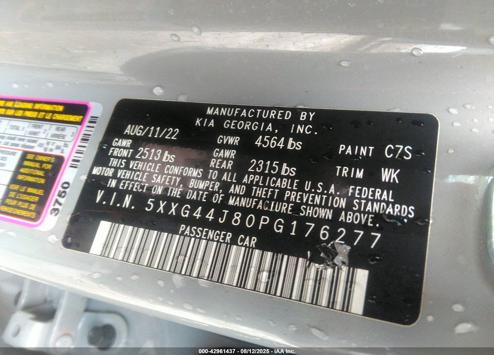 2023 KIA K5 VIN: 5XXG44J80PG176277