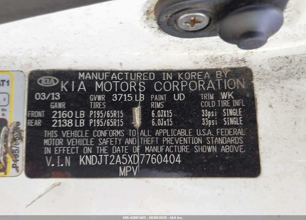 2013 KIA SOUL VIN: KNDJT2A5XD7760404