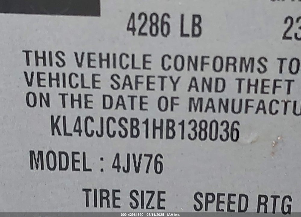 2017 BUICK ENCORE VIN: KL4CJCSB1HB138036