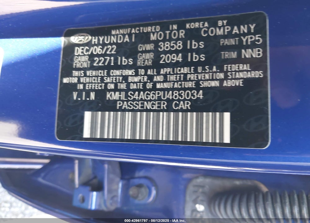 2023 HYUNDAI ELANTRA SEL VIN: KMHLS4AG6PU483034
