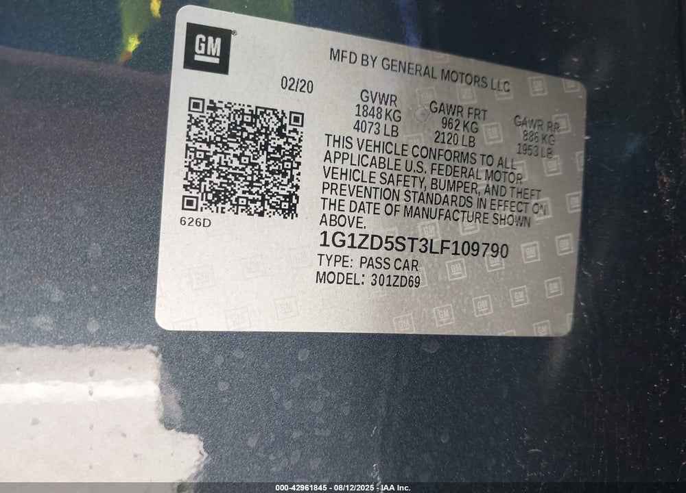 2020 CHEVROLET MALIBU VIN: 1G1ZD5ST3LF109790