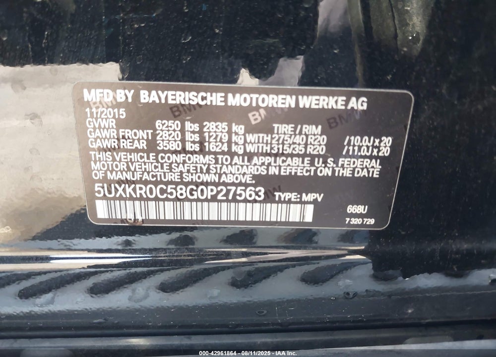 2016 BMW X5 VIN: 5UXKR0C58G0P27563