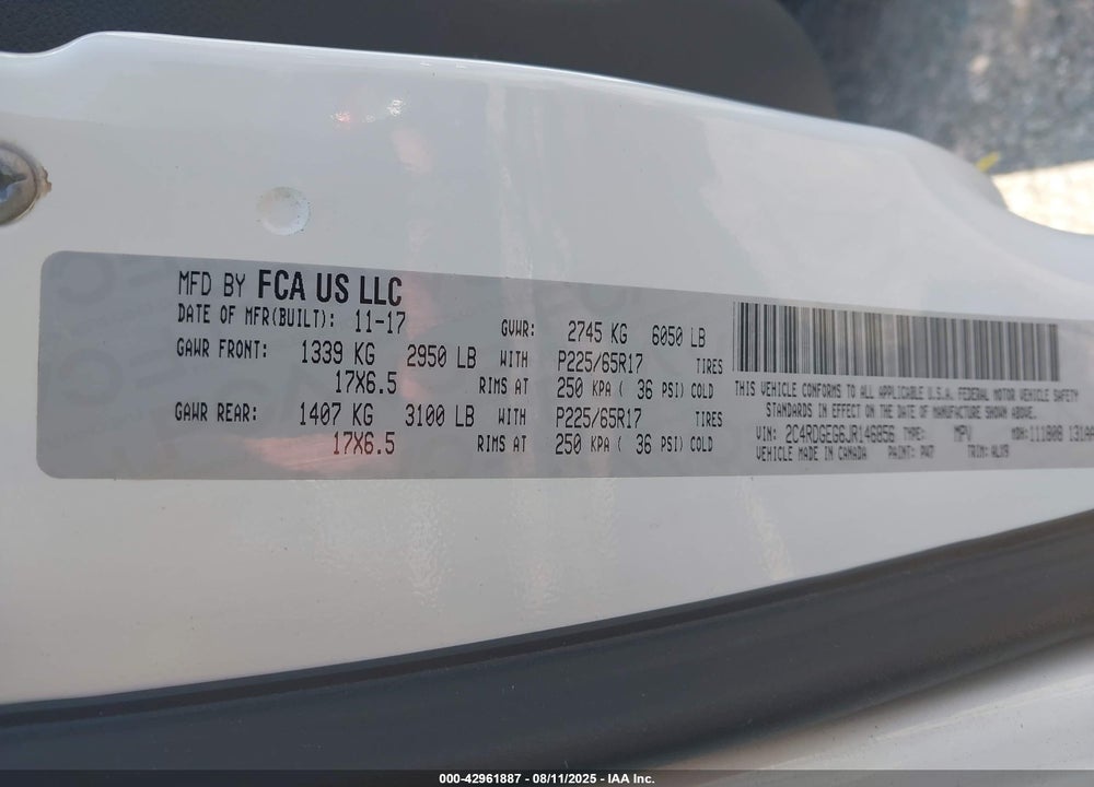2018 DODGE GRAND CARAVAN GT VIN: 2C4RDGEG6JR146856