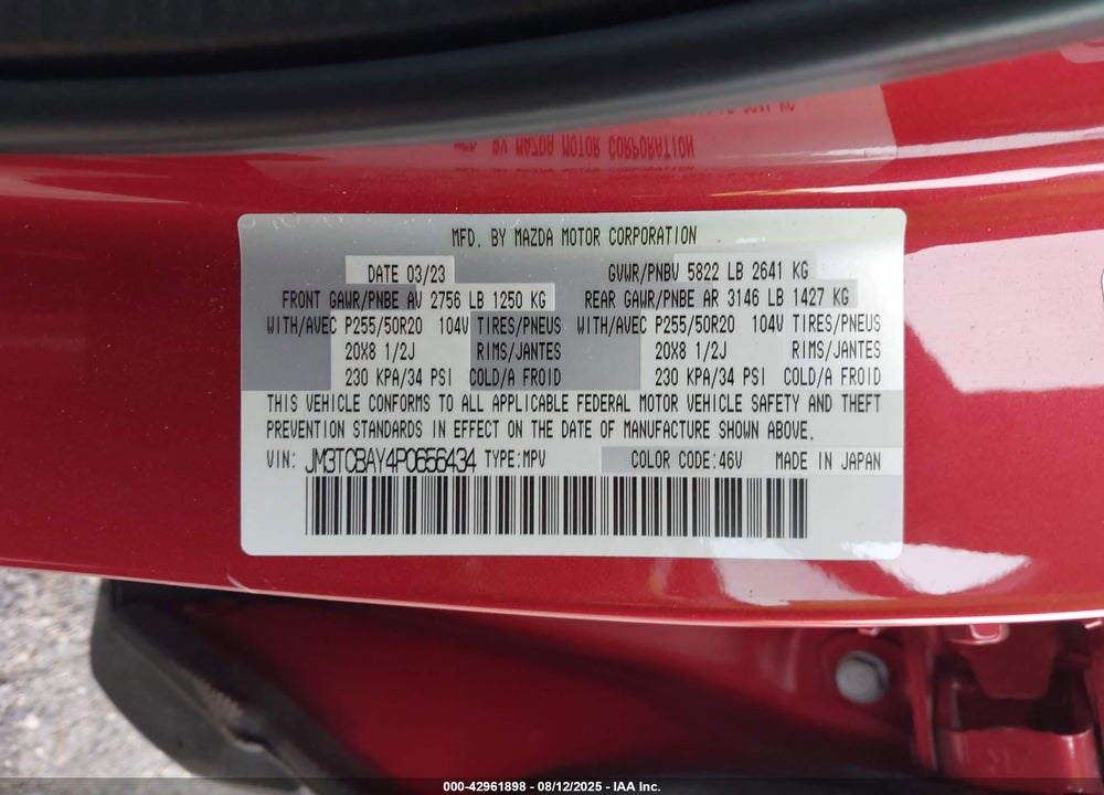 2023 MAZDA CX-9 VIN: JM3TCBAY4P0656434