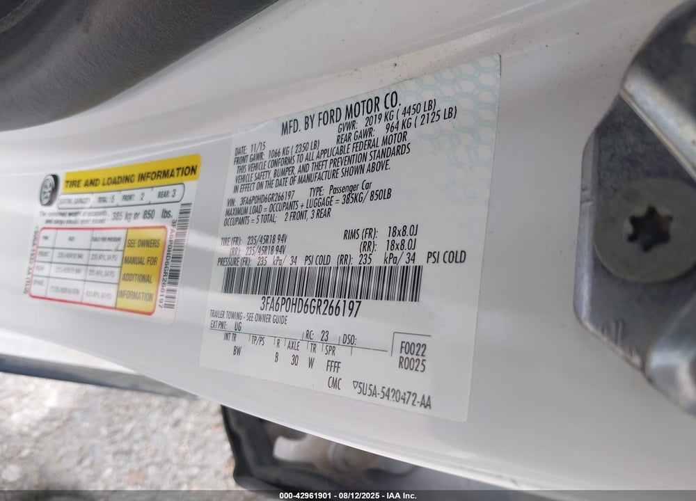 2016 FORD FUSION SE VIN: 3FA6P0HD6GR266197