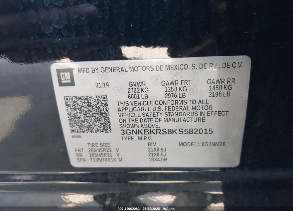 2019 CHEVROLET BLAZER PREMIER VIN: 3GNKBKRS8KS582015
