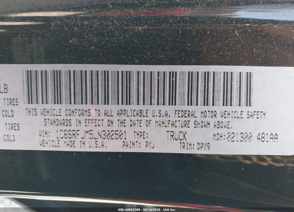 2020 RAM 1500 VIN: 1C6SRFJM5LN302501