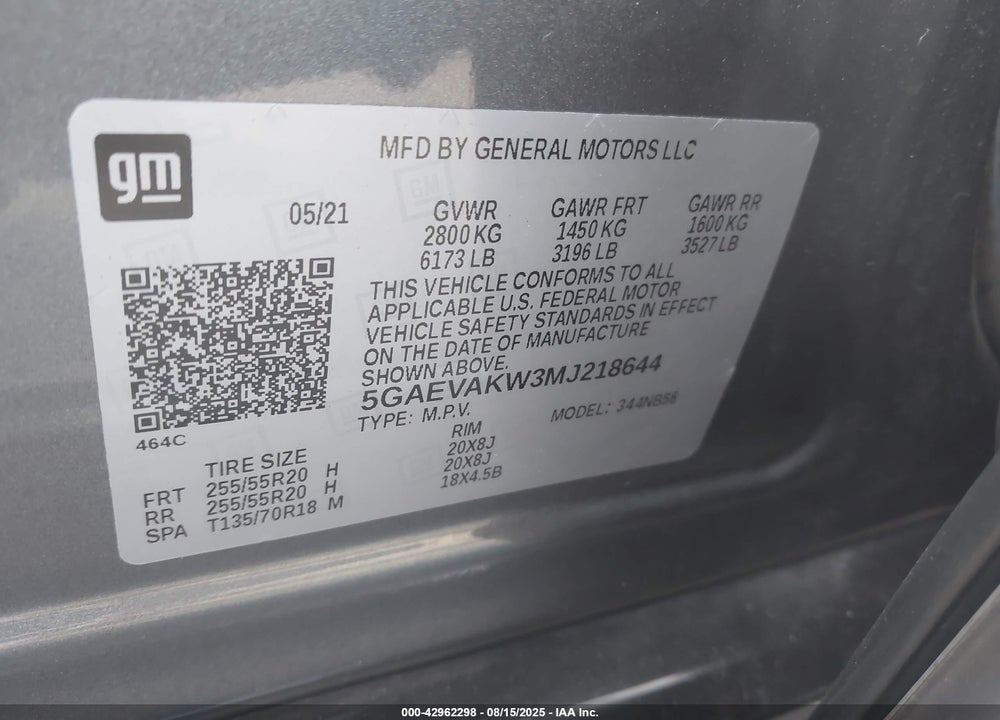 2021 BUICK ENCLAVE VIN: 5GAEVAKW3MJ218644