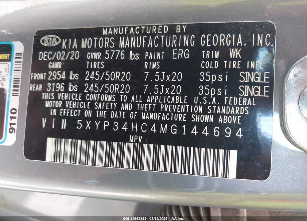 2021 KIA TELLURIDE VIN: 5XYP34HC4MG144694